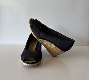 Adrienne Vittadini Bailee Black Espadrille Peep Toe Wedge Sandals 8M AV-BAILEE